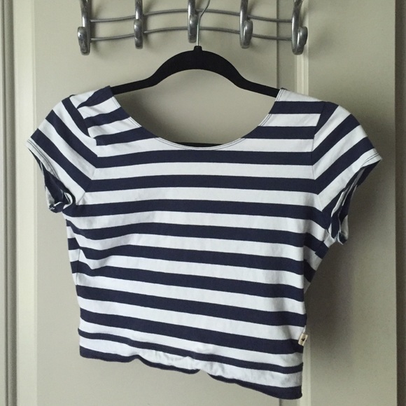 Blue and white striped crop top
