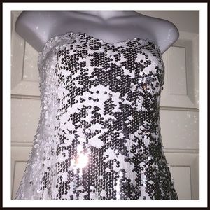 Lily Rose sequined strapless white/silver dress.