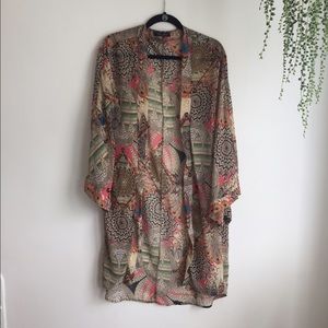 Printed chiffon kimono in multi