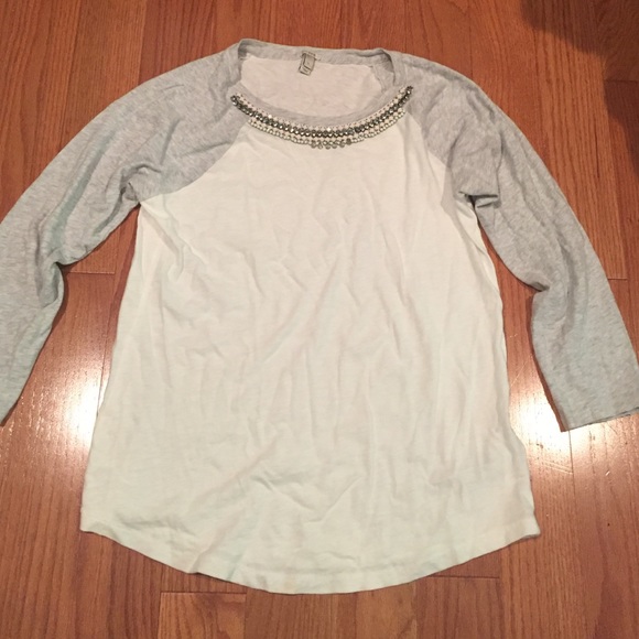 Long sleeves baseball T w/ jewel collar