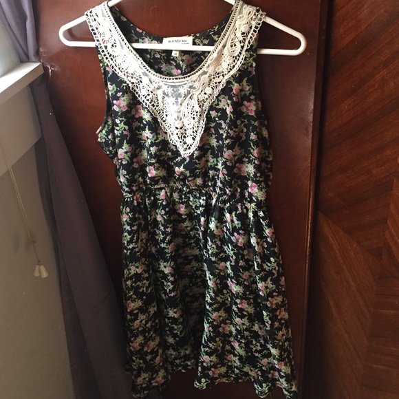 Black dress with green and pink flowers