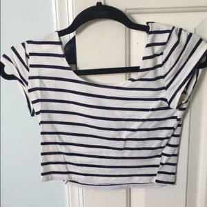 Navy blue and white striped crop top. Very cute!