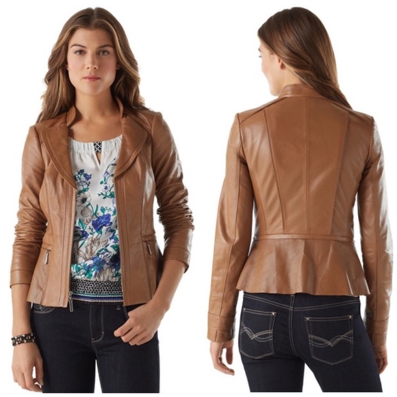 White House Black Market Jackets & Blazers - NWOT WHBM Camel Leather Moto Jacket