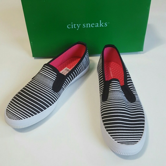 Shoes - Black and White Stripped Slip on Shoes