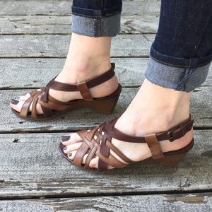 Pikolinos Brown Leather Wedge Sandals