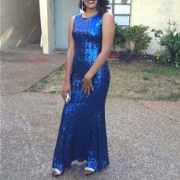 Long blue sequin dress