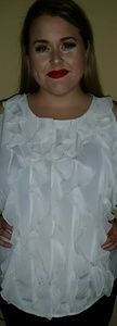 White ruffle sleeveless blouse