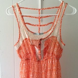 Orange And White Lace Summer Tank Top