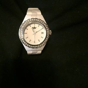 Crystal outlined white adidas watch