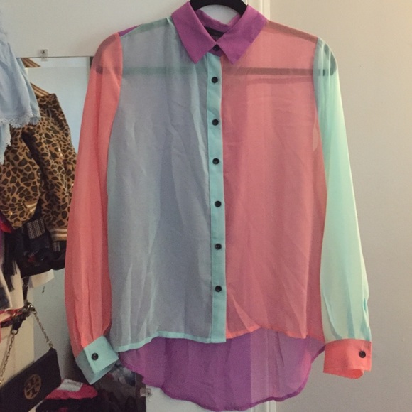 Nastygal sheer colorblock button up size M