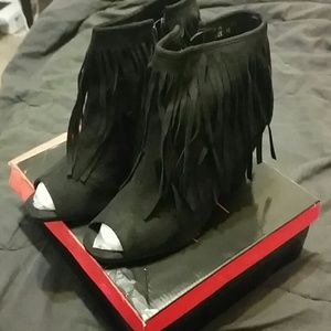 Adriana NY Suede Peep Toe Wedge Bootie