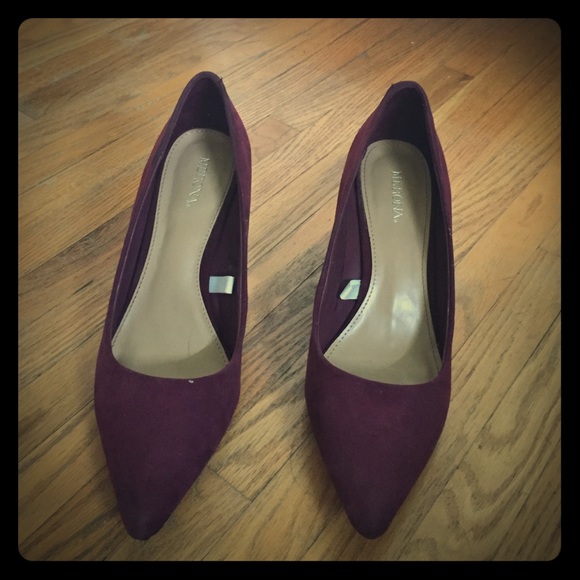 Maroon kitten heels.