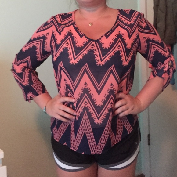 Pink & navy blue blouse