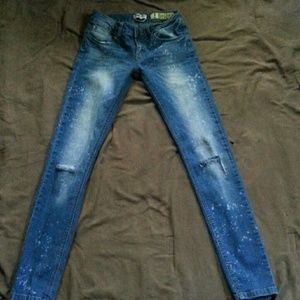 Dildigo Rein acid washed skinny jeans& salmon flat