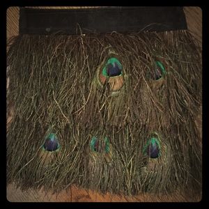 Brown & Black Velvet & Peacock Feather Purse