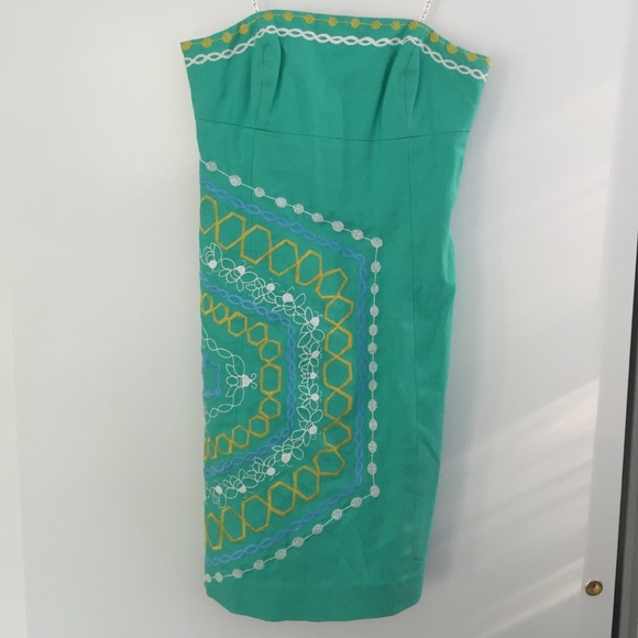 Lilly Pulitzer Bowen Aqua Combo Strapless Dress