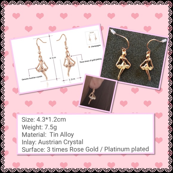 Luxury 18K rose gold plated girl pendant earrings - Picture 2 of 2