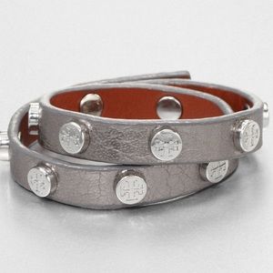 Tory Burch double-wrap metallic logo bracelet