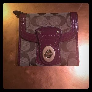 Tan and purple coach wallet