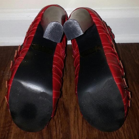 Red Strapped Platform Booties - Picture 3 of 4
