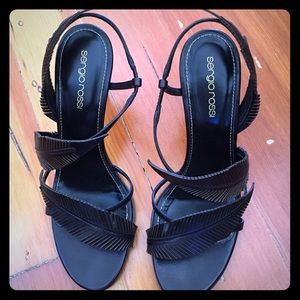 Sergio Rossi dark brown leaf design heels