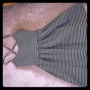 Horizontal black and white striped dress