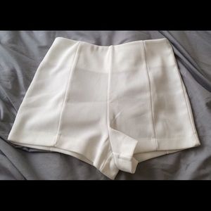 White High Rise Fabric Shorts