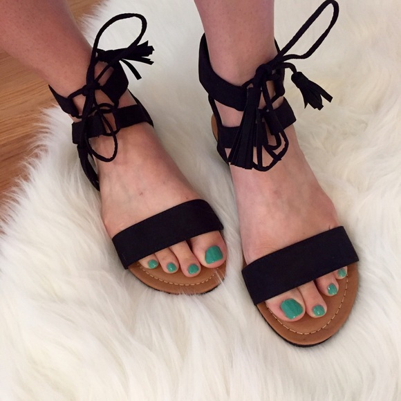 Black Tassel & Ankle Tie Sandals (LAST 10!) - Picture 2 of 4