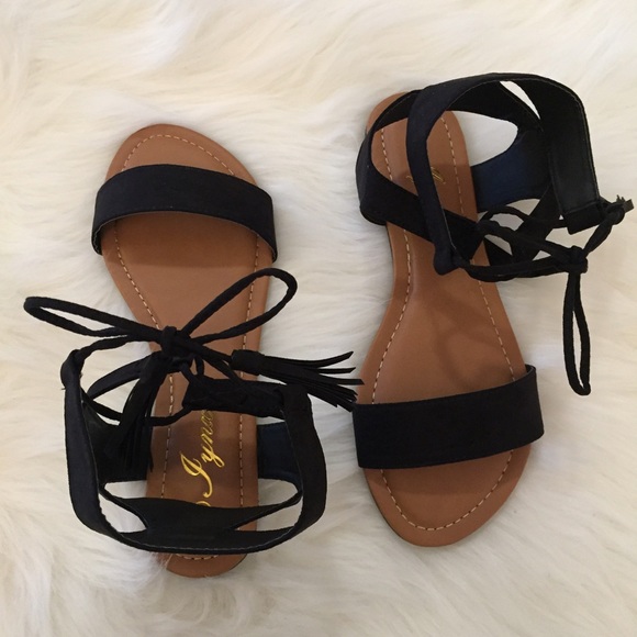 Black Tassel & Ankle Tie Sandals (LAST 10!) - Picture 3 of 4