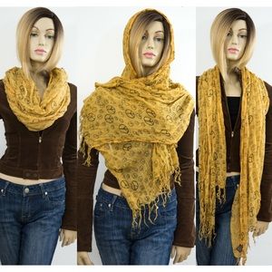 ❌SOLD❌ Raj Yellow Peace Sign Cotton Scarf