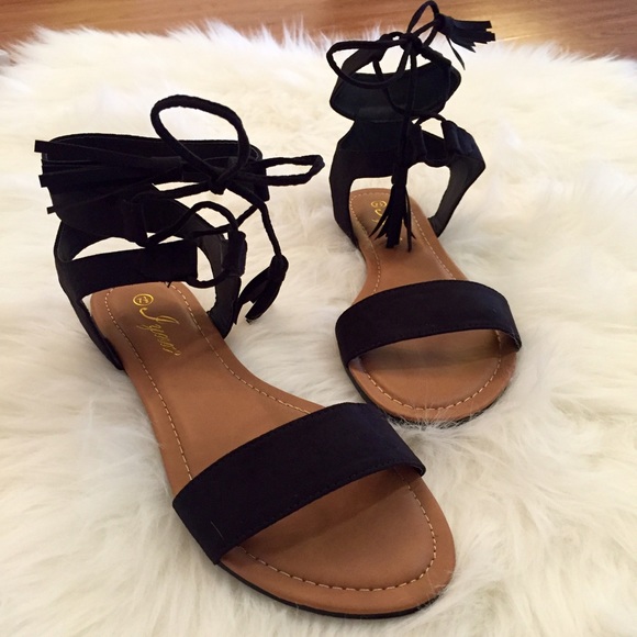 Black Tassel & Ankle Tie Sandals 7.5 - Picture 4 of 4