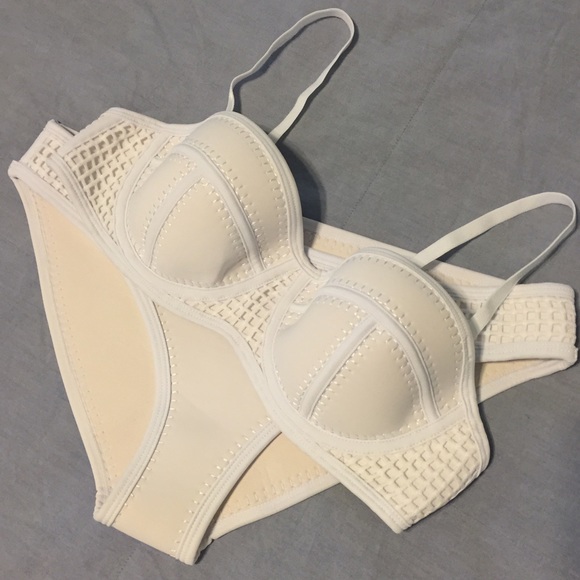 White Crochet Triangle Neoprene Bikini Swim Suit