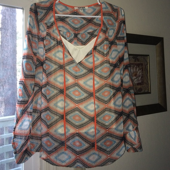 Multi Colored Sheer Top w/ Button up Sleeves