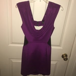 BEBE Purple Silk Sheer Black Cutout Dress