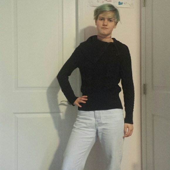 Black Pullover Sweater with nifty button up neck