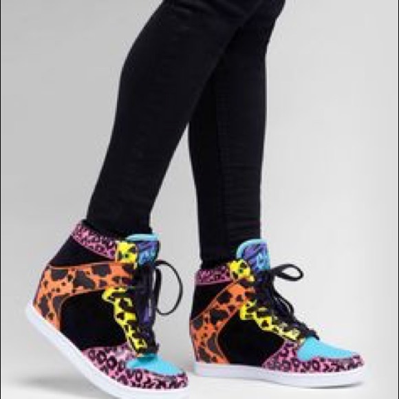 YRU Shoes CLUTCH Neon Animal Print wedge sneaker