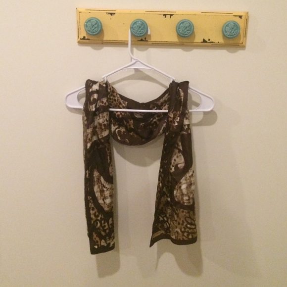 Patterned brown silk scarf