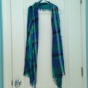 Blue and green plaid scarf.