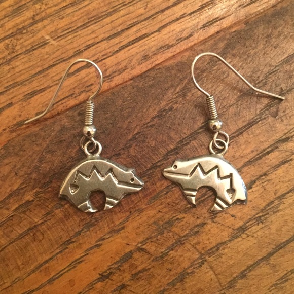 Vintage Sterling Silver Bear Dangle Earrings