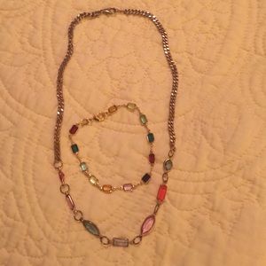 Gold tone multi colored crystals necklace/bracelet