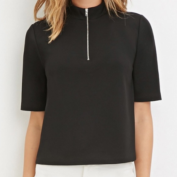 short-sleeved top with zipped front - Picture 1 of 4