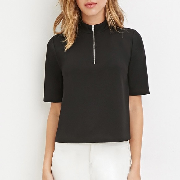 short-sleeved top with zipped front - Picture 2 of 4