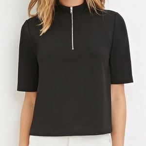 short-sleeved top with zipped front