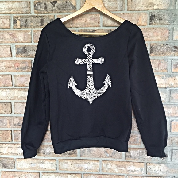 Anchors Aweigh Tribal Sweatshirt Black White Sold - Picture 2 of 4