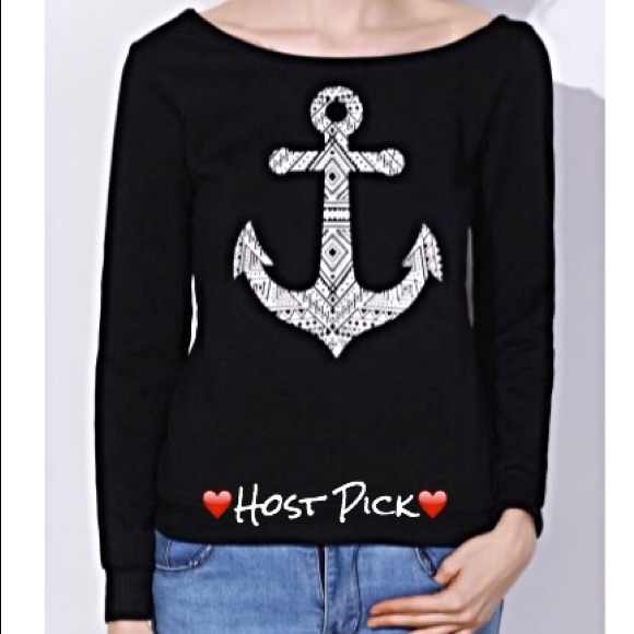 Anchors Aweigh Tribal Sweatshirt Black White Sold - Picture 4 of 4