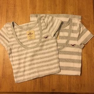 2 gray and white Hollister Tees