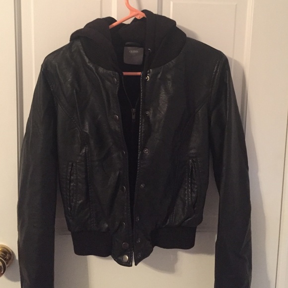 Leather hooded jacket