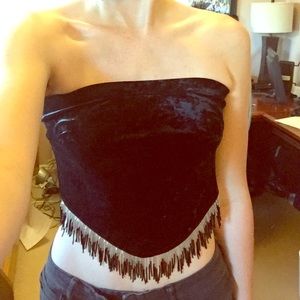 Vintage velvet cropped tube top with tassels