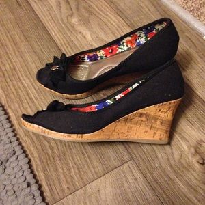 Cute Cork Wedge Peep Toe Shoes