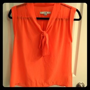 Orange bow-neck chiffon tank